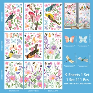 Detailed view of 111 spring butterfly static stickers in 9 sheets with size specifications