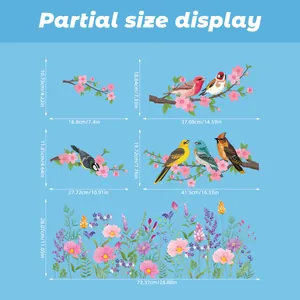 Detailed size guide for spring butterfly and bird static window stickers in cm and inches