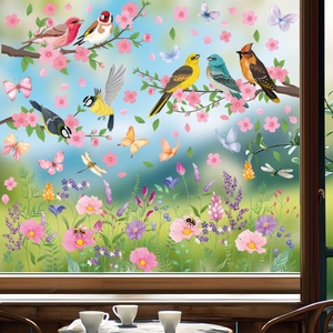 Vibrant butterfly and bird window cling stickers for spring glass decoration