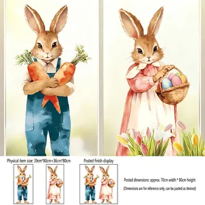 Detailed view of watercolor Easter bunny window decals with size dimensions and layout