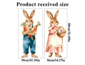 Size chart showing Easter bunny static stickers measuring 80cm in height for window decor