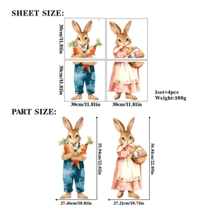 Easter bunny and carrot wall stickers sheet size and product dimensions layout diagram