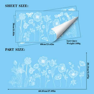 Detailed size specifications for white butterfly floral static window decals 30x60cm