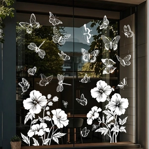 White Butterfly Flower Static Cling Window Stickers Removable PVC Decals For Glass Door Shop Home Living Room Bedroom Decor