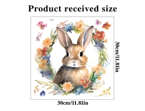 Watercolor Easter bunny sticker with floral details and 30x30cm size measurements