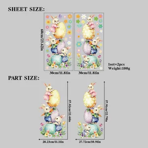 Tableau des tailles détaillé pour stickers muraux lapin de Pâques en cm et pouces