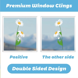 Double sided daisy window static cling showing identical floral pattern from both glass sides