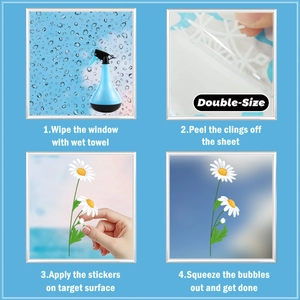 Detailed four-step guide for applying spring flower static window clings with tools