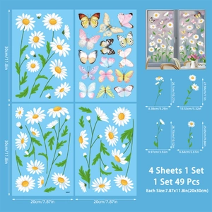 Detail view of 49 butterfly and daisy window stickers with size specifications