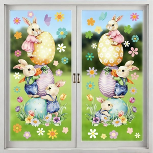 Détails des stickers de Pâques avec des lapins mignons et des œufs colorés