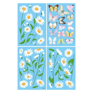 Spring butterfly and white daisy floral window stickers set with colorful nature patterns