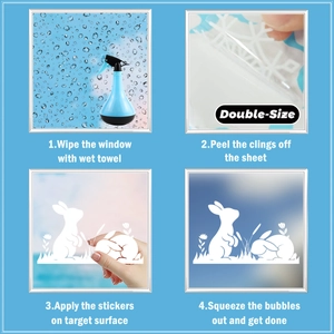 Four-step installation guide for double-sided Easter bunny white window clings