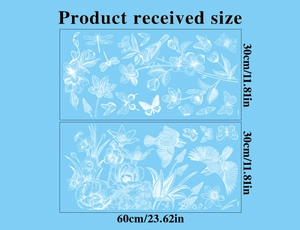 Layout and size display of two spring flower and butterfly static window stickers 30x60cm