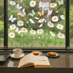Spring daisy and butterfly static window clings for decorative home glass surfaces