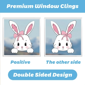 Double-sided Easter bunny window cling detail showing vibrant patterns on both sides