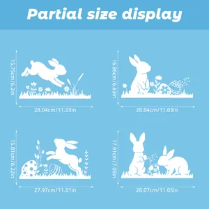 Tableau détaillé des tailles pour stickers de Pâques avec dimensions de chaque motif