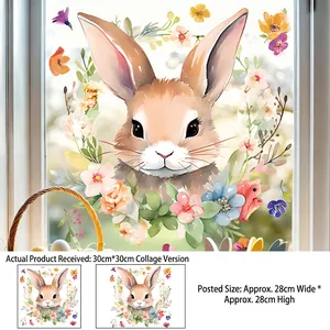 Detailed size chart for watercolor Easter bunny wreath window sticker on 30x30cm sheet