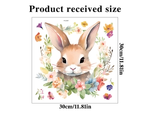 Detailed view of Easter bunny wall sticker dimensions 30x30cm with watercolor floral design