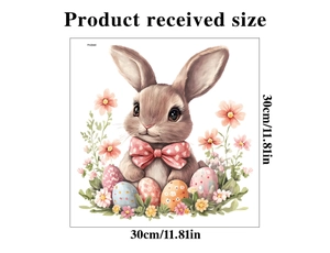 Osterhasen und bunte Eier Fensteraufkleber Detail mit 30cm x 30cm Größenangabe