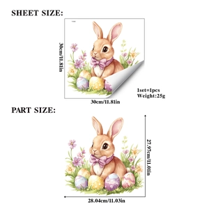 Détails du sticker lapin de Pâques avec dimensions 30x30cm pour décoration murale