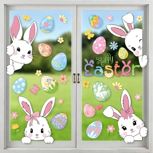 Easter rabbit and egg static window clings for festive glass decoration