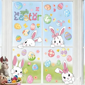 Vibrant Easter bunny and egg static window stickers for festive home glass decoration