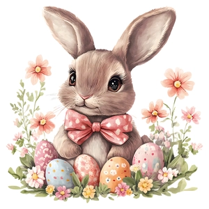 Aquarell Osterhase Fensteraufkleber mit bunten Eiern und Blumendekoration