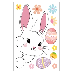 Close-up of Easter rabbit and colorful egg window stickers for home holiday decoration