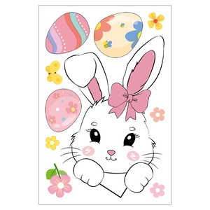 Detailed view of Easter rabbit wall stickers with colorful eggs and floral patterns