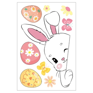 Detail of Easter stickers featuring a cartoon bunny, decorative eggs, and butterflies