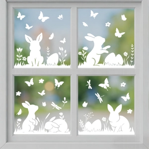 Easter Window Clings White Bunny Static Stickers Double Sided Visible Spring Flower Butterfly Egg Home Glass Party Decor
