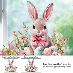 Close-up of Easter window clings showing bunny and eggs with 30x30cm size specs