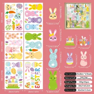 Size chart for Easter bunny static window stickers with double-sided printing dimensions
