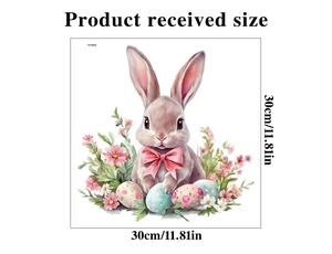 Detail view of Easter bunny window cling showing the 30x30cm sheet size and cute pink rabbit