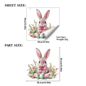 Detailed dimensions of Easter rabbit and eggs window sticker, 30x30cm sheet size