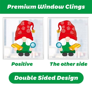Double sided design detail of cartoon gnome static window clings for school decor