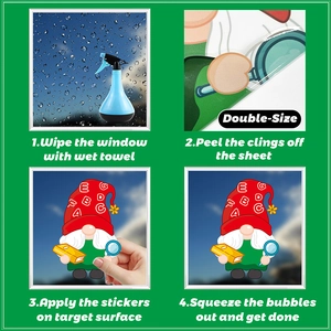 Installation guide for double-sided gnome static window clings with 4-step instructions