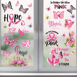 Pink ribbon breast cancer awareness static window stickers with butterflies and hope text