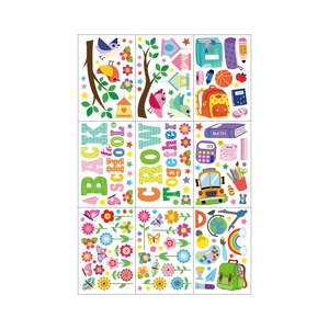 Cartoon bird school stationery static stickers set for classroom window decoration
