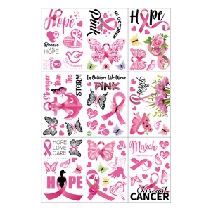 Breast Cancer Awareness pink ribbon and butterfly static window sticker set of 9 sheets