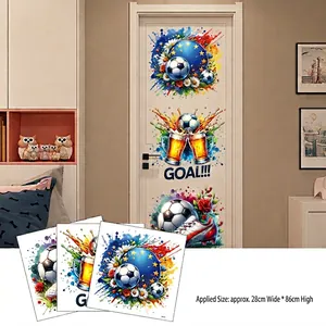 Detailed 3D watercolor football wall decals with GOAL text and beer mug designs