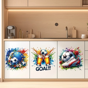 3D watercolor football wall stickers for World Cup fan decor and home furniture