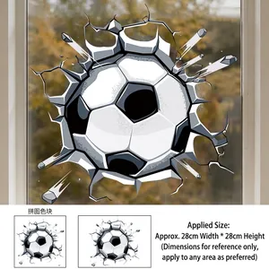 Detailed 30x30cm sticker showing 3D cracked glass football effect on a window