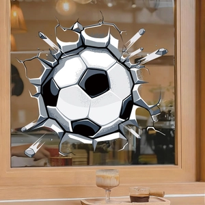 3D football window sticker with broken wall effect for living room glass decoration