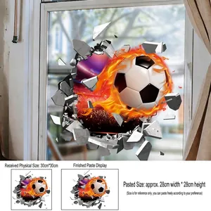 Detailed dimension guide for 3D broken wall soccer decal showing 30x30cm sheet size