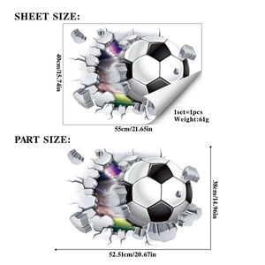Detail showing dimensions for 3D broken wall football window sticker wall decal
