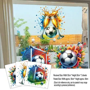 Detail view of soccer stickers set with layout size 56x59cm for party glass decoration