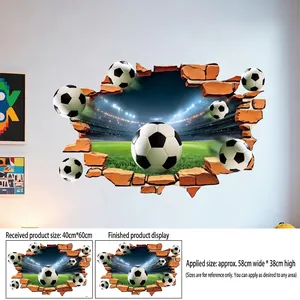 Detailed 3D soccer wall sticker showing dimensions for sports stadium decor stickers