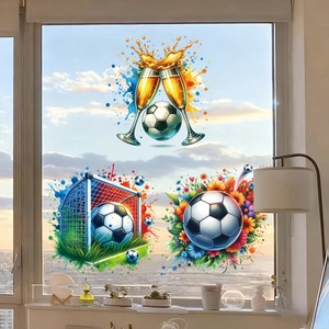 World Cup soccer window stickers set with champagne and football theme for home party