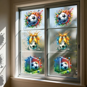 Detail showing football party static window stickers with champagne and flower designs